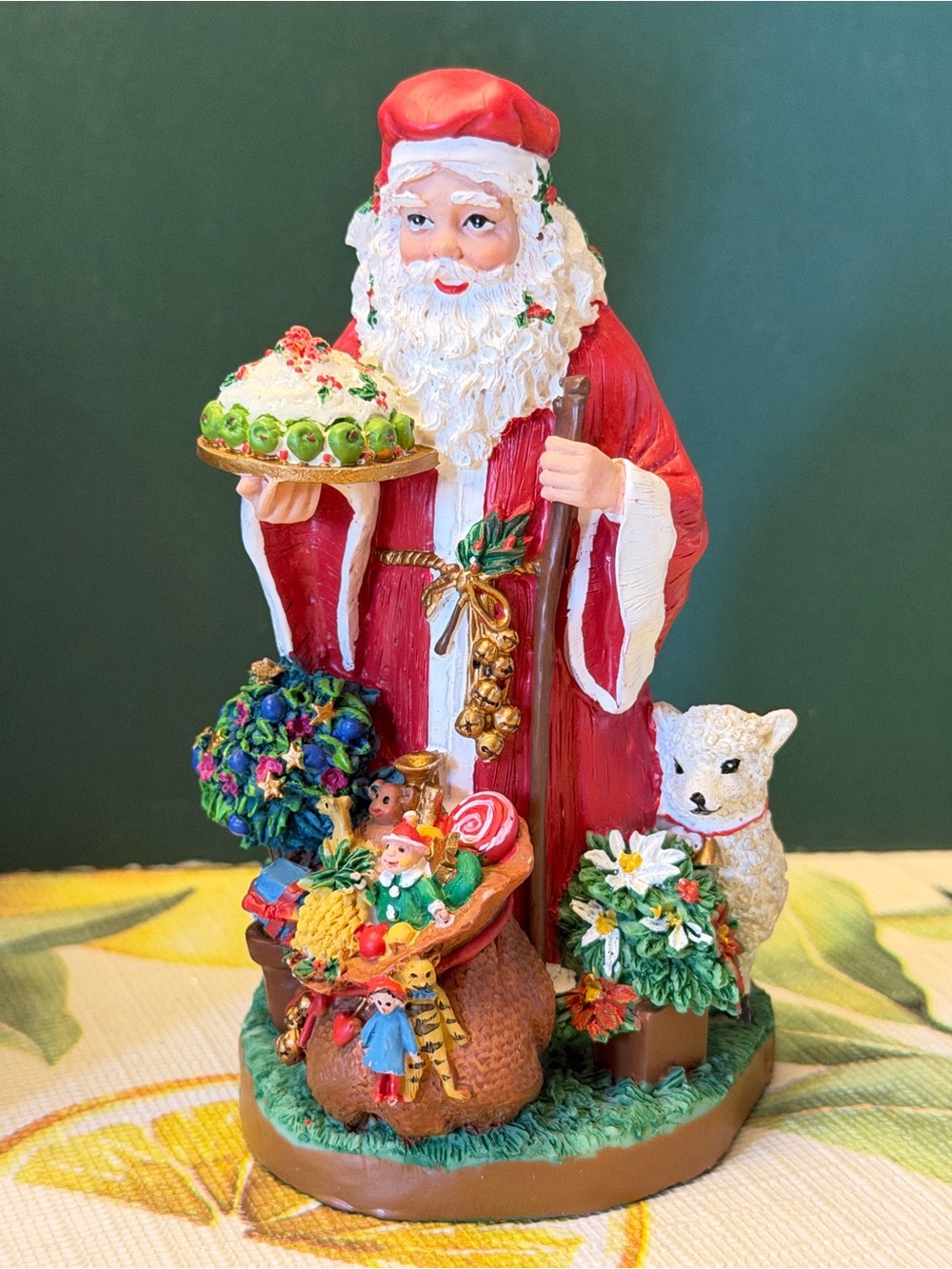 New Zealand Santa Figurine Holiday Decoration with Christmas lamb